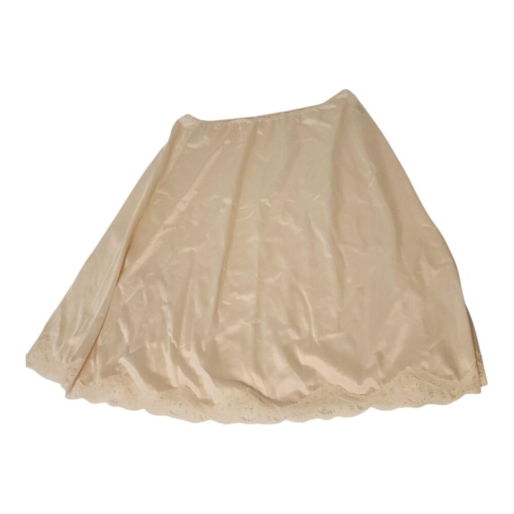 Vintage Montgomery Ward Half Slip Womens L Beige Nylon Lace Ruffle Lingerie